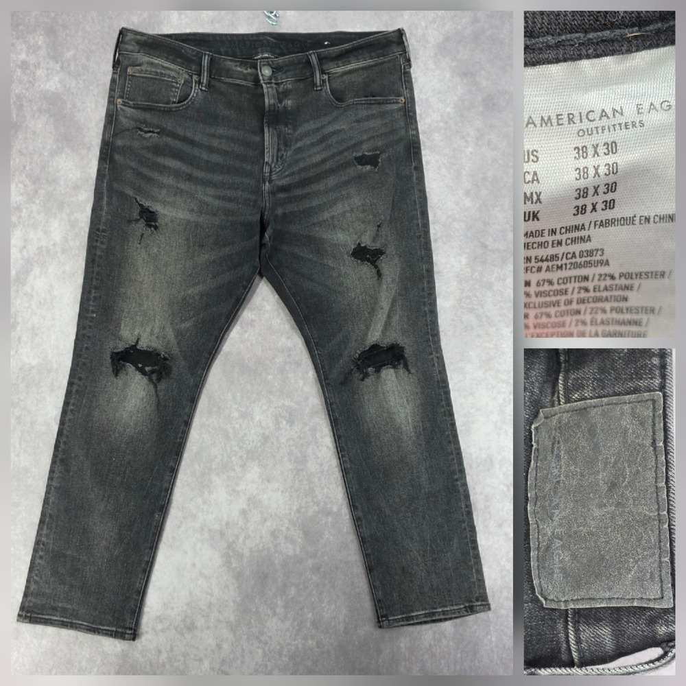 American Eagle Distressed Slim Jeans 38x30 Next Level Flex Black Fits 42x30